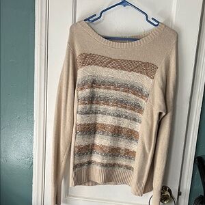 J. Crew Beige and Brown Striped Sweater